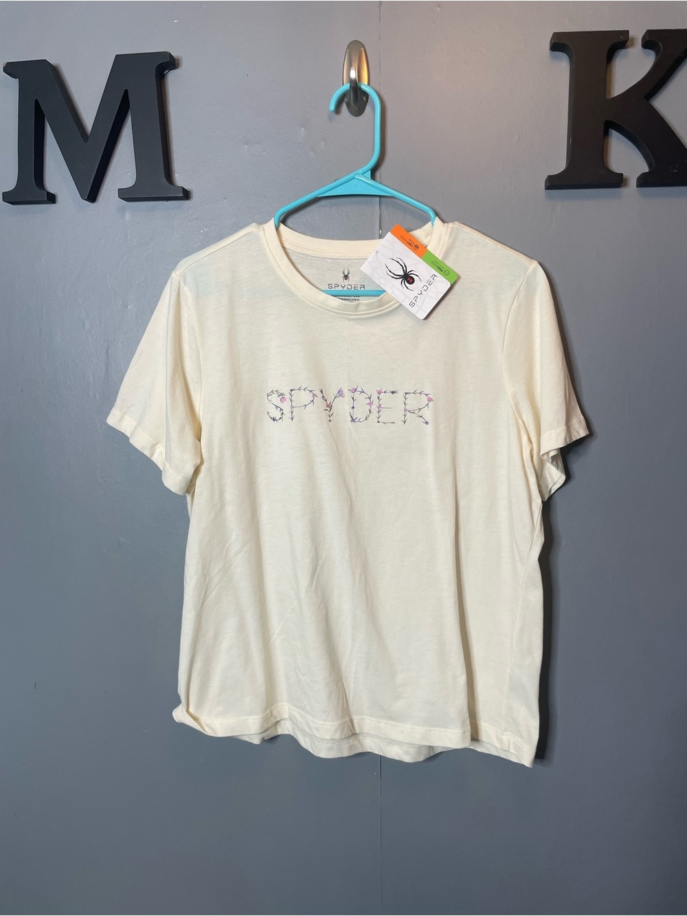 Spyder Cream Logo short sleeve Tee womens size xlarge new‎ with tags floral logo